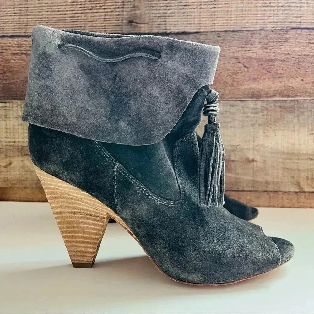 Sigerson Morrison Faro Suede Peep Toe Tassel Bootie